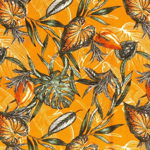 Viskose Elastan bedruckte Blumen orange