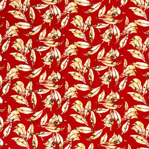 Jersey bedruckte Blätter rot - Van Mook Stoffen