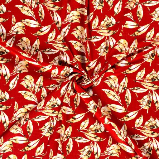 Jersey bedruckte Blätter rot - Van Mook Stoffen