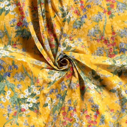 Voilestoff bedruckte Blumen gelb - Van Mook Stoffen