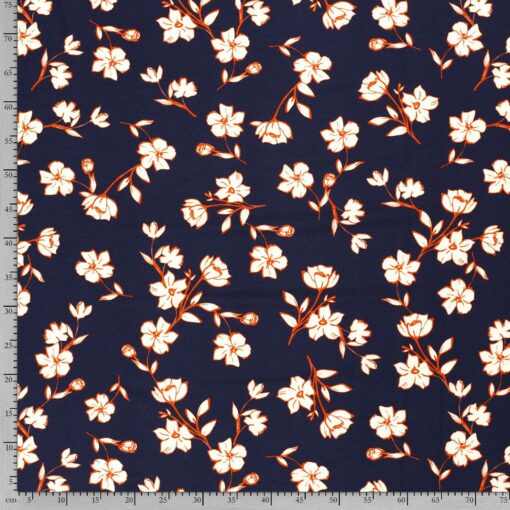 Polyester-Mischgewebe bedruckte Blumen navy - Van Mook Stoffen
