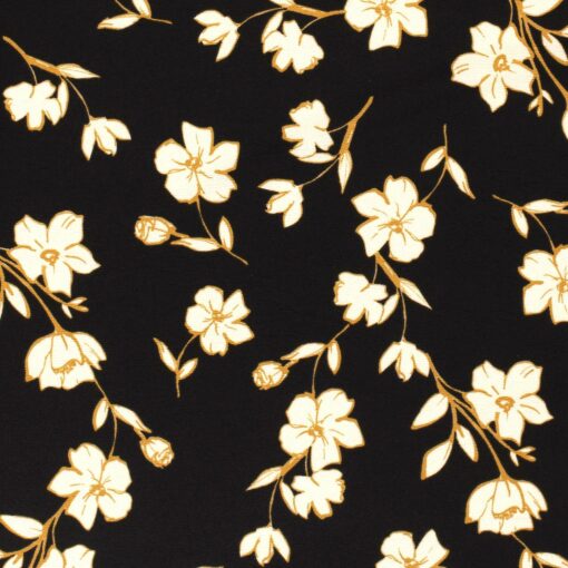 Polyester-Mischgewebe bedruckte Blumen schwarz - Van Mook Stoffen