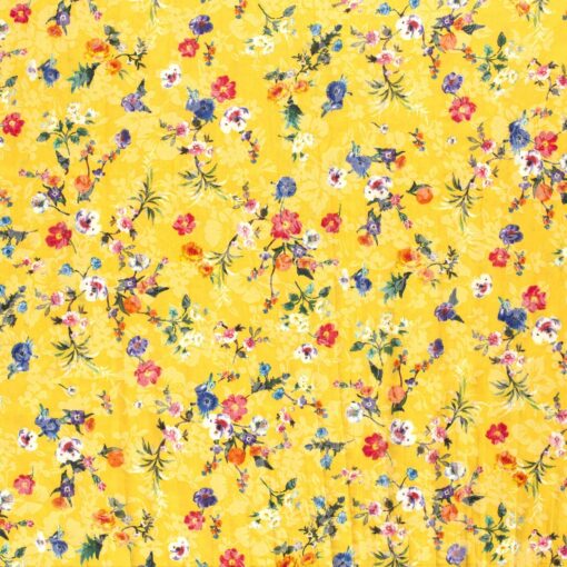 Voile-Stoff bedruckte Blumen gelb - Van Mook Stoffen