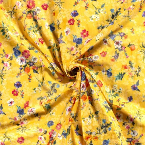 Voile-Stoff bedruckte Blumen gelb - Van Mook Stoffen