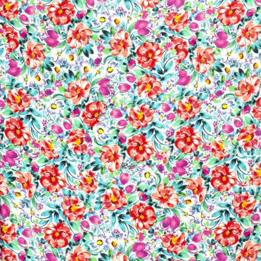 Digital gedruckte Blumen aus Satinstoff - Van Mook Stoffen